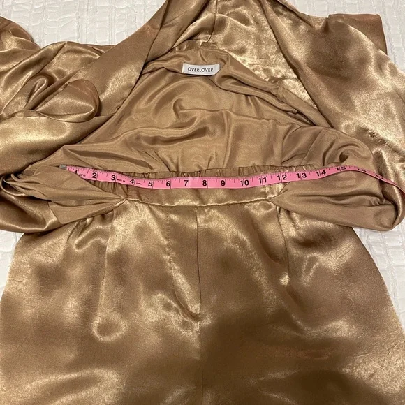 Overlover Stina Sienna Satin Georgette Draped Neckline Jumpsuit GOLD size Small - Picture 6 of 11
